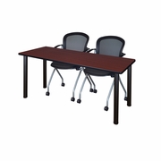72 X 24 IN. TRAINING TABLE- MAHOGANY TOP, BLACK LEGS & 2 NESTING CHAIRS <FONT COLOR=GREEN>-FREE SHIPPING-</FONT>