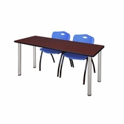 72 X 24 IN. TRAINING TABLE- MAHOGANY TOP, CHROME LEGS & 2 M STACK CHAIRS- BLUE <FONT COLOR=GREEN>-FREE SHIPPING-</FONT>
