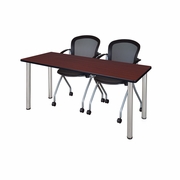 72 X 24 IN. TRAINING TABLE- MAHOGANY TOP, CHROME LEGS & 2 NESTING CHAIRS <FONT COLOR=GREEN>-FREE SHIPPING-</FONT>