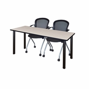 72 X 24 IN. TRAINING TABLE- MAPLE TOP, BLACK LEGS & 2 NESTING CHAIRS <FONT COLOR=GREEN>-FREE SHIPPING-</FONT>