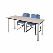 72 X 24 IN. TRAINING TABLE- MAPLE TOP, CHROME LEGS & 2 CHAIRS- BLUE <FONT COLOR=GREEN>-FREE SHIPPING-</FONT>