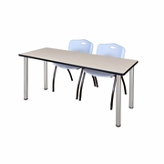 72 X 24 IN. TRAINING TABLE- MAPLE TOP, CHROME LEGS & 2 M STACK CHAIRS- GREY <FONT COLOR=GREEN>-FREE SHIPPING-</FONT>