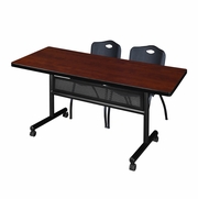 72 X 30 IN. FLIP-TOP PRIVACY NESTING TABLE- CHERRY, 2 M STACK CHAIRS- BLACK <FONT COLOR=GREEN>-FREE SHIPPING-</FONT>