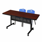 72 X 30 IN. FLIP-TOP PRIVACY NESTING TABLE- CHERRY, 2 M STACK CHAIRS- BLUE <FONT COLOR=GREEN>-FREE SHIPPING-</FONT>