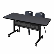72 X 30 IN. FLIP-TOP PRIVACY NESTING TABLE- GREY, 2 M STACK CHAIRS- BLACK <FONT COLOR=GREEN>-FREE SHIPPING-</FONT>