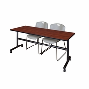72 X 30 IN. FLIP-TOP TRAINING NESTING TABLE- CHERRY, 2 STACK CHAIRS- GREY <FONT COLOR=GREEN>-FREE SHIPPING-</FONT>