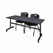 72 X 30 IN. FLIP-TOP TRAINING NESTING TABLE- GREY, 2 M STACK CHAIRS- BLACK <FONT COLOR=GREEN>-FREE SHIPPING-</FONT>