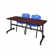 72 X 30 IN. FLIP-TOP TRAINING NESTING TABLE- MAHOGANY, 2 M STACK CHAIRS- BLUE <FONT COLOR=GREEN>-FREE SHIPPING-</FONT>