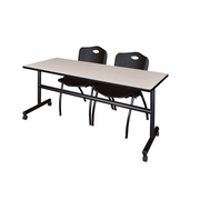 72 X 30 IN. FLIP-TOP TRAINING NESTING TABLE- MAPLE, 2 M STACK CHAIRS- BLACK <FONT COLOR=GREEN>-FREE SHIPPING-</FONT>