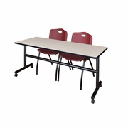 72 X 30 IN. FLIP-TOP TRAINING NESTING TABLE- MAPLE, 2 M STACK CHAIRS- BURGUNDY <FONT COLOR=GREEN>-FREE SHIPPING-</FONT>