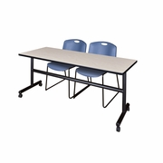 72 X 30 IN. FLIP-TOP TRAINING NESTING TABLE- MAPLE, 2 STACK CHAIRS- BLUE <FONT COLOR=GREEN>-FREE SHIPPING-</FONT>