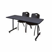 72 X 30 IN. T-BASE TRAINING SEMINAR TABLE- GREY, 2 M STACK CHAIRS- BLACK <FONT COLOR=GREEN>-FREE SHIPPING-</FONT>