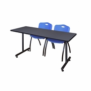 72 X 30 IN. T-BASE TRAINING SEMINAR TABLE- GREY, 2 M STACK CHAIRS- BLUE <FONT COLOR=GREEN>-FREE SHIPPING-</FONT>