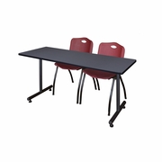 72 X 30 IN. T-BASE TRAINING SEMINAR TABLE- GREY, 2 M STACK CHAIRS- BURGUNDY <FONT COLOR=GREEN>-FREE SHIPPING-</FONT>