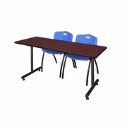 72 X 30 IN. T-BASE TRAINING SEMINAR TABLE- MAHOGANY, 2 M STACK CHAIRS- BLUE <FONT COLOR=GREEN>-FREE SHIPPING-</FONT>