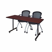 72 X 30 IN. T-BASE TRAINING SEMINAR TABLE- MAHOGANY, 2 NESTING CHAIRS <FONT COLOR=GREEN>-FREE SHIPPING-</FONT>