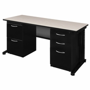 72 X 30 IN. TEACHERS DESK WITH DOUBLE PEDESTAL DRAWER UNIT- MAPLE <FONT COLOR=GREEN>-FREE SHIPPING-</FONT>