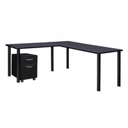 72 X 66 IN. CORNER L SHAPED DESK WITH PEDESTAL DRAWER- GREY TOP, BLACK LEGS <FONT COLOR=GREEN>-FREE SHIPPING-</FONT> 72 X 66 IN. CORNER L SHAPED DESK WITH PEDESTAL DRAWER- GREY TOP, BLACK LEGS <FONT COLOR=GREEN>-FREE SHIPPING-</FONT>
