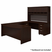 72W BOW FRONT U SHAPED DESK WITH HUTCH AND STORAGE IN MOCHA CHERRY <FONT COLOR=GREEN>-FREE SHIPPING-</FONT>
