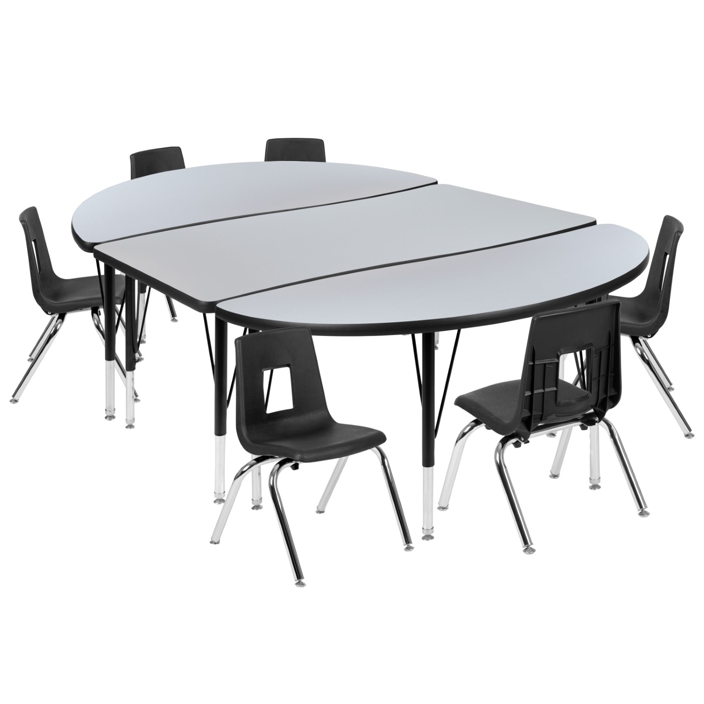 76" OVAL WAVE FLEXIBLE LAMINATE ACTIVITY TABLE SET WITH 12" STUDENT STACK CHAIRS, GREY/BLACK: <font color=green>FREE SHIPPING!</font> 76" OVAL WAVE FLEXIBLE LAMINATE ACTIVITY TABLE SET WITH 12" STUDENT STACK CHAIRS, GREY/BLACK: <font color=green>FREE SHIPPING!</font>