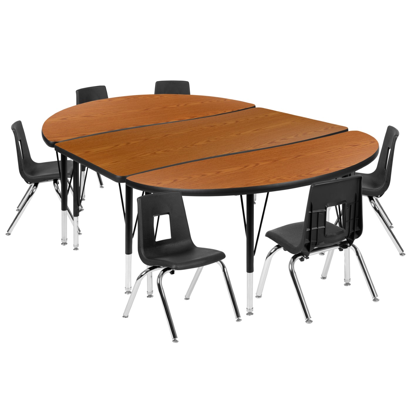 76" OVAL WAVE FLEXIBLE LAMINATE ACTIVITY TABLE SET WITH 12" STUDENT STACK CHAIRS, OAK/BLACK: <font color=green>FREE SHIPPING!</font> 76" OVAL WAVE FLEXIBLE LAMINATE ACTIVITY TABLE SET WITH 12" STUDENT STACK CHAIRS, OAK/BLACK: <font color=green>FREE SHIPPING!</font>