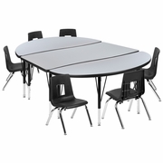 76" OVAL WAVE FLEXIBLE LAMINATE ACTIVITY TABLE SET WITH 14" STUDENT STACK CHAIRS, GREY/BLACK <font color=green>FREE SHIPPING!</font> 76" OVAL WAVE FLEXIBLE LAMINATE ACTIVITY TABLE SET WITH 14" STUDENT STACK CHAIRS, GREY/BLACK <font color=green>FREE SHIPPING!</font>