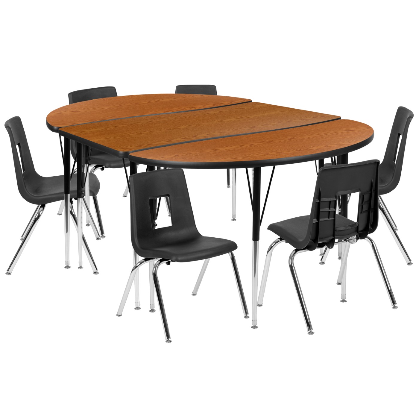76" OVAL WAVE FLEXIBLE LAMINATE ACTIVITY TABLE SET WITH 16" STUDENT STACK CHAIRS, OAK/BLACK <font color=green>FREE SHIPPING!</font> 76" OVAL WAVE FLEXIBLE LAMINATE ACTIVITY TABLE SET WITH 16" STUDENT STACK CHAIRS, OAK/BLACK <font color=green>FREE SHIPPING!</font>