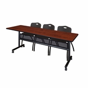 84 X 24 IN. FLIP-TOP PRIVACY NESTING TABLE- CHERRY, 2 M STACK CHAIRS- BLACK <FONT COLOR=GREEN>-FREE SHIPPING-</FONT>