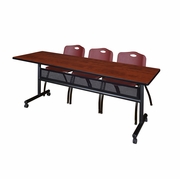84 X 24 IN. FLIP-TOP PRIVACY NESTING TABLE- CHERRY, 2 M STACK CHAIRS- BURGUNDY <FONT COLOR=GREEN>-FREE SHIPPING-</FONT>