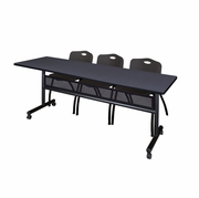 84 X 24 IN. FLIP-TOP PRIVACY NESTING TABLE- GREY, 2 M STACK CHAIRS- BLACK <FONT COLOR=GREEN>-FREE SHIPPING-</FONT>