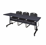 84 X 24 IN. FLIP-TOP PRIVACY NESTING TABLE- GREY, 2 STACK CHAIRS- BLACK <FONT COLOR=GREEN>-FREE SHIPPING-</FONT>