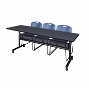 84 X 24 IN. FLIP-TOP PRIVACY NESTING TABLE- GREY, 2 STACK CHAIRS- BLUE <FONT COLOR=GREEN>-FREE SHIPPING-</FONT>