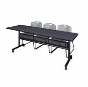 84 X 24 IN. FLIP-TOP PRIVACY NESTING TABLE- GREY, 2 STACK CHAIRS- GREY <FONT COLOR=GREEN>-FREE SHIPPING-</FONT>