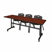 84 X 24 IN. FLIP-TOP TRAINING NESTING TABLE- CHERRY, 2 M STACK CHAIRS- BLACK <FONT COLOR=GREEN>-FREE SHIPPING-</FONT>