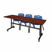 84 X 24 IN. FLIP-TOP TRAINING NESTING TABLE- CHERRY, 2 M STACK CHAIRS- BLUE <FONT COLOR=GREEN>-FREE SHIPPING-</FONT>