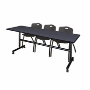 84 X 24 IN. FLIP-TOP TRAINING NESTING TABLE- GREY, 2 M STACK CHAIRS- BLACK <FONT COLOR=GREEN>-FREE SHIPPING-</FONT>