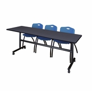 84 X 24 IN. FLIP-TOP TRAINING NESTING TABLE- GREY, 2 M STACK CHAIRS- BLUE <FONT COLOR=GREEN>-FREE SHIPPING-</FONT>