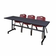 84 X 24 IN. FLIP-TOP TRAINING NESTING TABLE- GREY, 2 M STACK CHAIRS- BURGUNDY <FONT COLOR=GREEN>-FREE SHIPPING-</FONT>