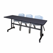 84 X 24 IN. FLIP-TOP TRAINING NESTING TABLE- GREY, 2 M STACK CHAIRS- GREY <FONT COLOR=GREEN>-FREE SHIPPING-</FONT>