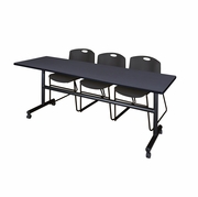 84 X 24 IN. FLIP-TOP TRAINING NESTING TABLE- GREY, 2 STACK CHAIRS- BLACK <FONT COLOR=GREEN>-FREE SHIPPING-</FONT>