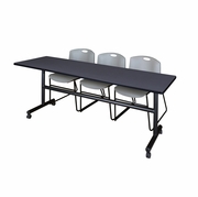 84 X 24 IN. FLIP-TOP TRAINING NESTING TABLE- GREY, 2 STACK CHAIRS- GREY <FONT COLOR=GREEN>-FREE SHIPPING-</FONT>