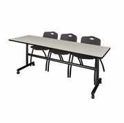 84 X 24 IN. FLIP-TOP TRAINING NESTING TABLE- MAPLE, 2 M STACK CHAIRS- BLACK <FONT COLOR=GREEN>-FREE SHIPPING-</FONT>