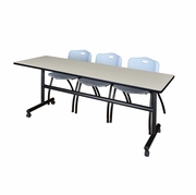 84 X 24 IN. FLIP-TOP TRAINING NESTING TABLE- MAPLE, 2 M STACK CHAIRS- GREY <FONT COLOR=GREEN>-FREE SHIPPING-</FONT>