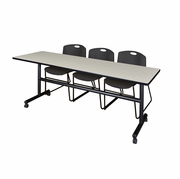 84 X 24 IN. FLIP-TOP TRAINING NESTING TABLE- MAPLE, 2 STACK CHAIRS- BLACK <FONT COLOR=GREEN>-FREE SHIPPING-</FONT>
