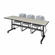 84 X 24 IN. FLIP-TOP TRAINING NESTING TABLE- MAPLE, 2 STACK CHAIRS- GREY <FONT COLOR=GREEN>-FREE SHIPPING-</FONT>