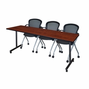 84 X 24 IN. MOBILE T-BASE TRAINING TABLE- CHERRY, 2 NESTING CHAIRS <FONT COLOR=GREEN>-FREE SHIPPING-</FONT>