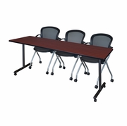 84 X 24 IN. MOBILE T-BASE TRAINING TABLE- MAHOGANY, 2 NESTING CHAIRS <FONT COLOR=GREEN>-FREE SHIPPING-</FONT>