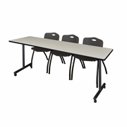 84 X 24 IN. MOBILE T-BASE TRAINING TABLE- MAPLE, 2 M STACK CHAIRS- BLACK <FONT COLOR=GREEN>-FREE SHIPPING-</FONT>