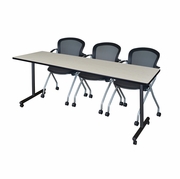 84 X 24 IN. MOBILE T-BASE TRAINING TABLE- MAPLE, 2 NESTING CHAIRS <FONT COLOR=GREEN>-FREE SHIPPING-</FONT>