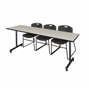 84 X 24 IN. MOBILE T-BASE TRAINING TABLE- MAPLE, 2 STACK CHAIRS- BLACK <FONT COLOR=GREEN>-FREE SHIPPING-</FONT>